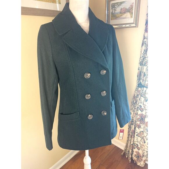 NWT Merona Womens Dark Green Peacoat S Classic Preppy Wool Blend Cozy Outerwear - Picture 4 of 13